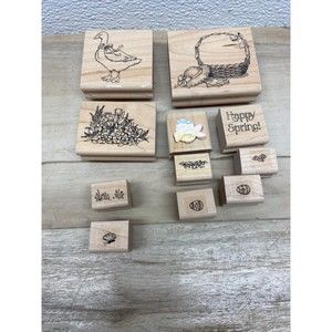 Unbranded Wood Mounted Rubber Stamps Set Of 11